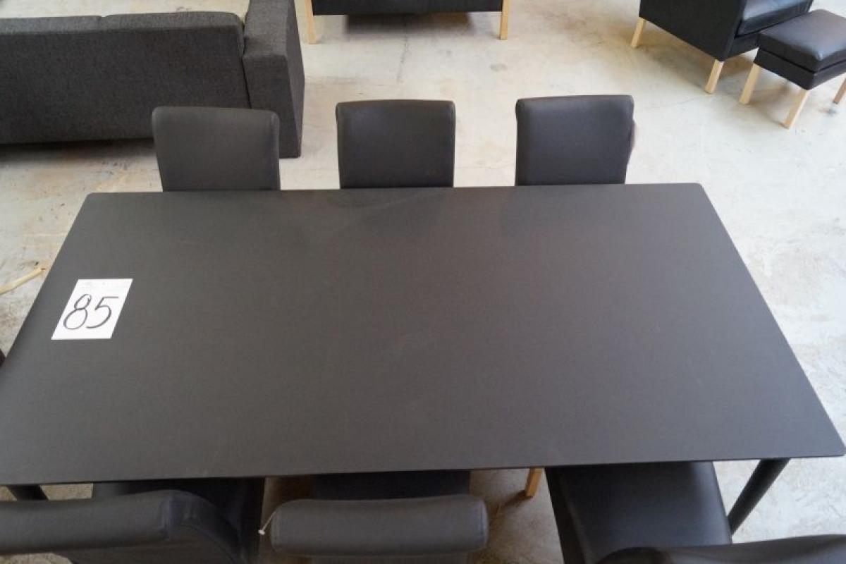 Spisebord, sort mdf plade, l 200 x b 100 cm med småridser 6 stk ... Spisebord med sort plade
