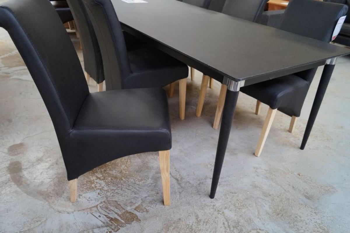 Spisebord, sort mdf plade, l 200 x b 100 cm med småridser 6 stk ... Spisebord med sort plade